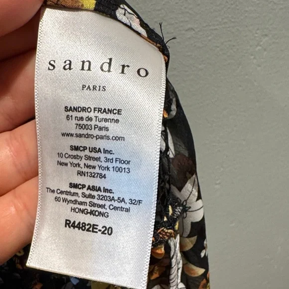 Sandro Paris Reyes Floral Button-Front Sheer Smock Dress in Black & Mustard - Picture 15 of 16